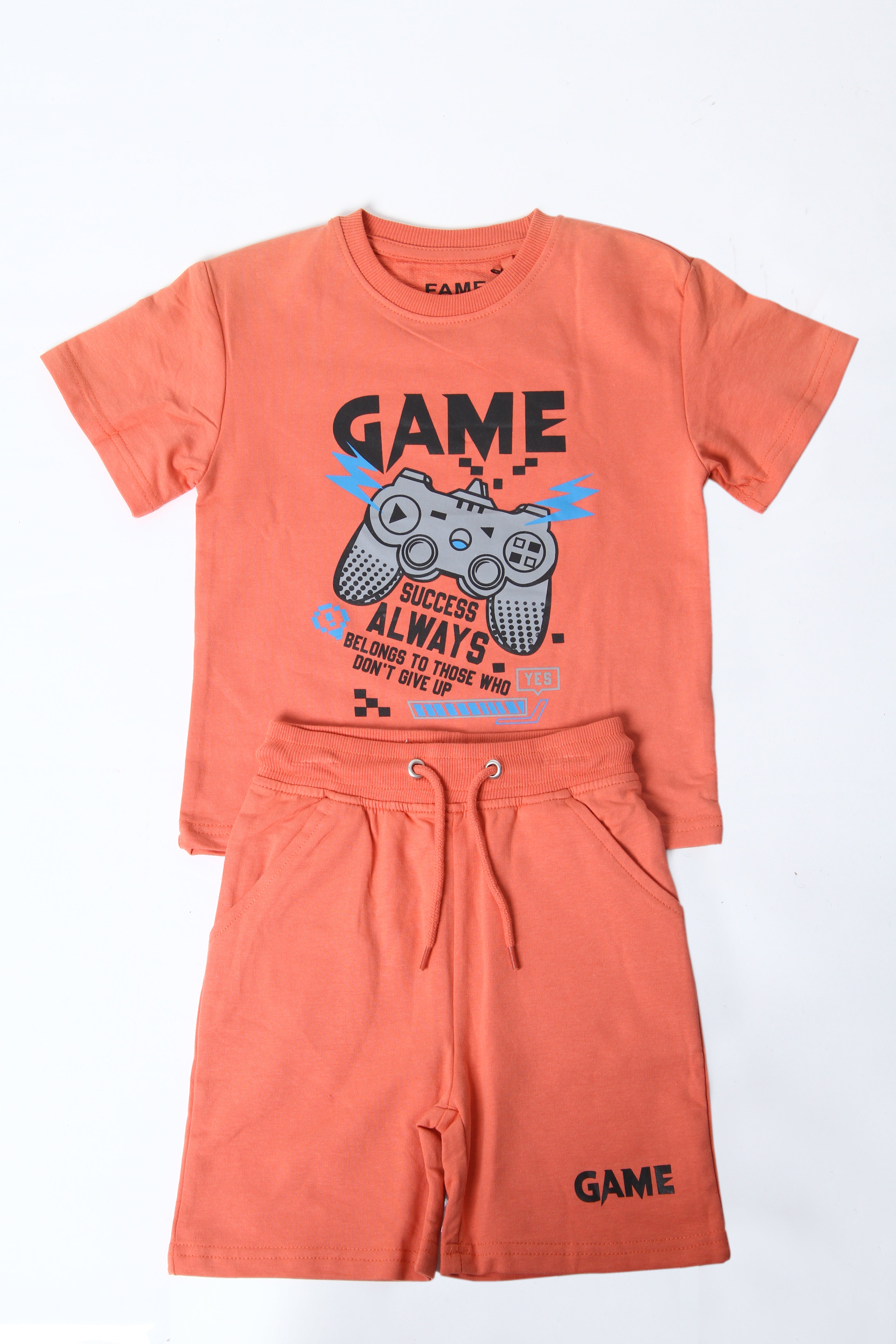 Kids Boys Gaming Graphic T-Shirt and Shorts Set - Peach/Coral