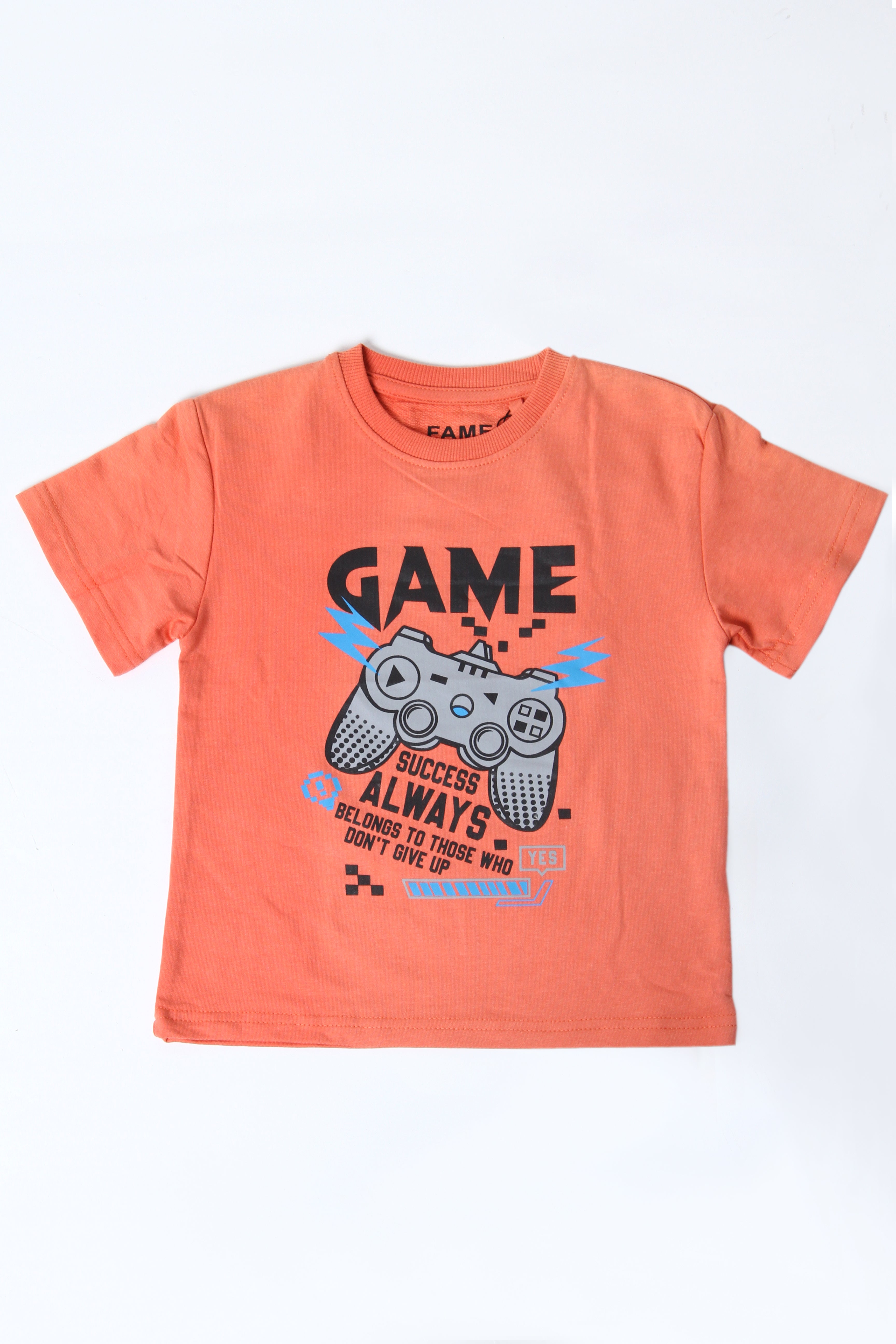 Kids Boys Gaming Graphic T-Shirt and Shorts Set - Peach/Coral